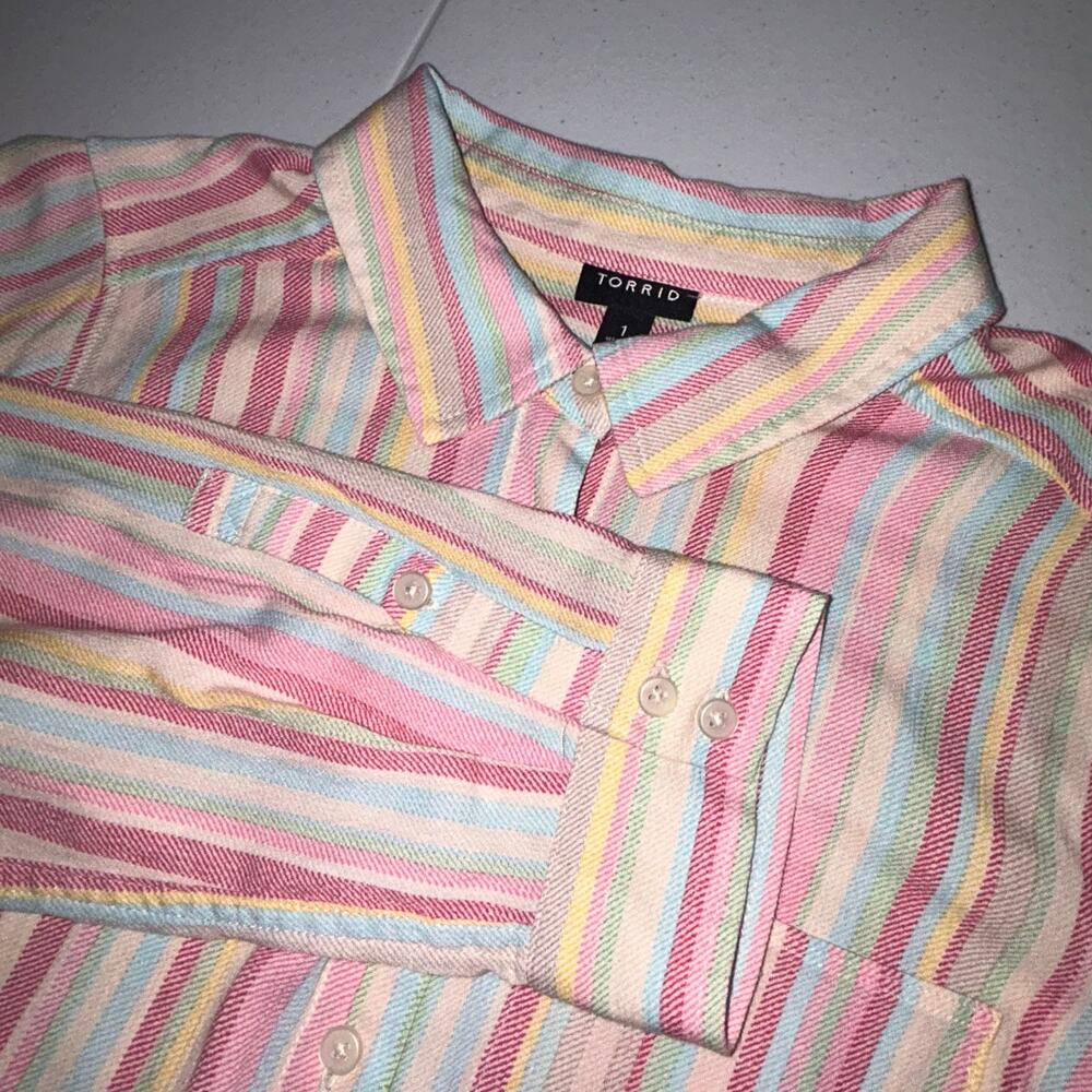 Torrid Pastel Striped Long Sleeve Blouse Women Sz 1